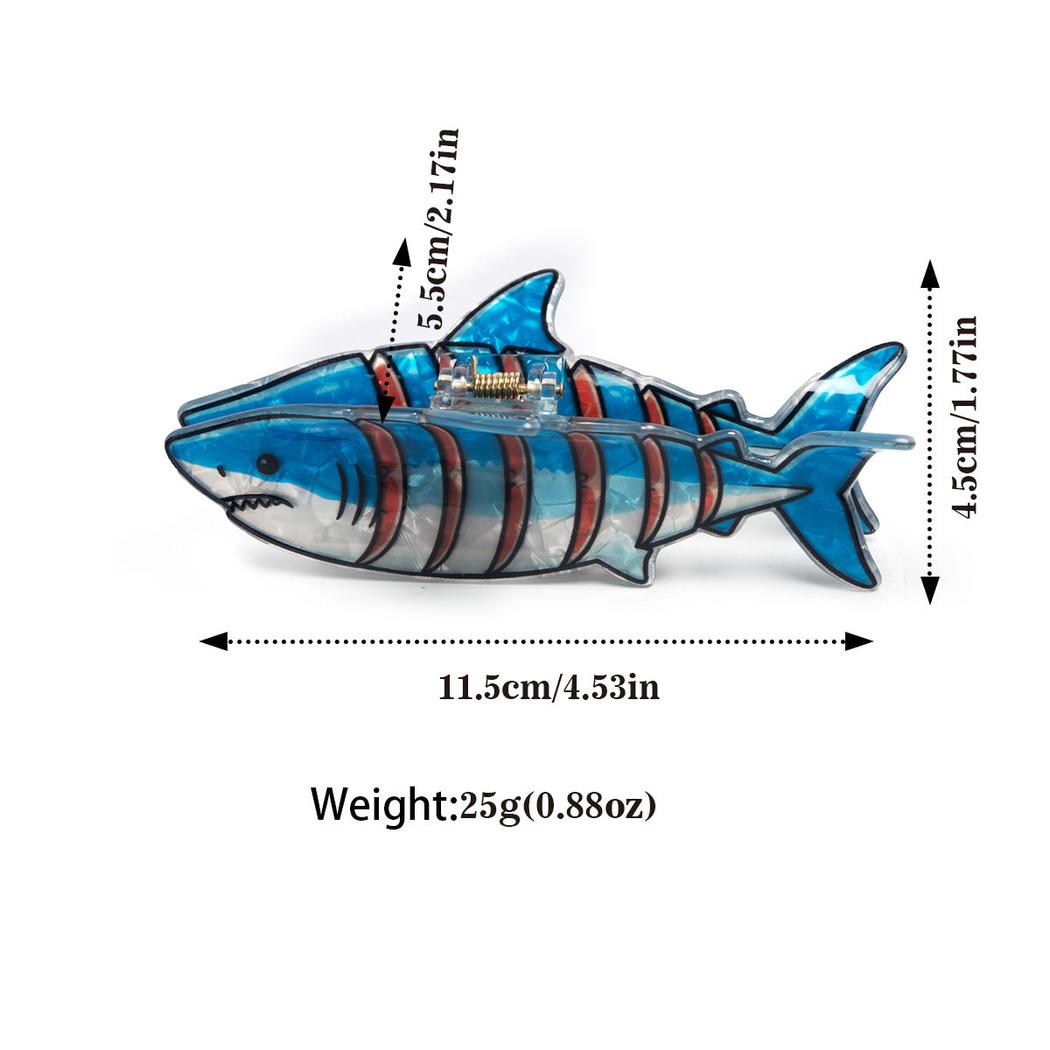Beau - Blue Striped Shark-Shaped Hair Claw