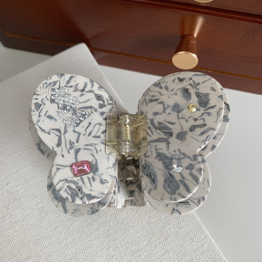 春日高级感双层蝴蝶抓夹水钻醋酸发夹后脑勺鲨鱼夹气质韩版发抓新