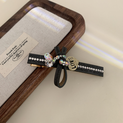 Beau - Layered Bow Loops Round Accent Row Duckbill Hair Clip