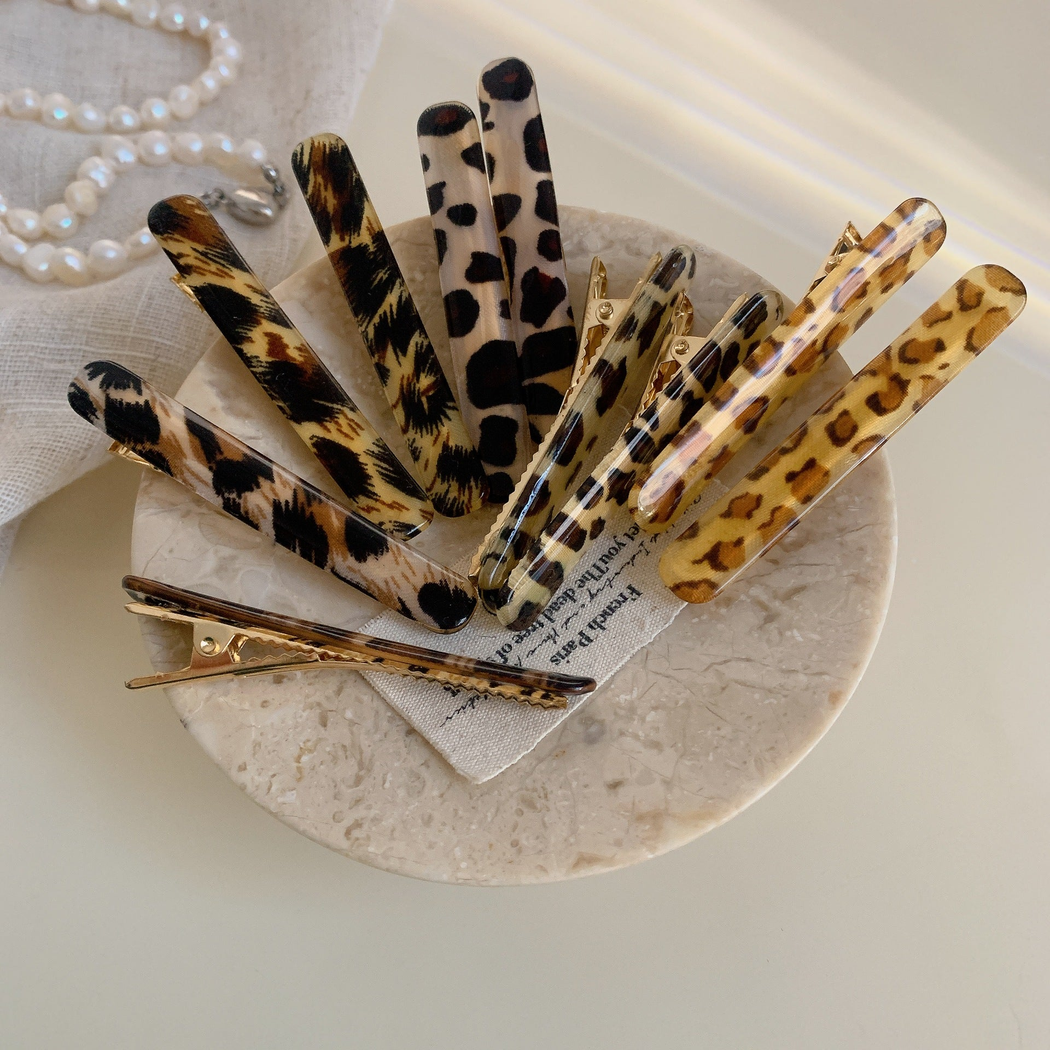 Beau - Leopard and Stripe Prints Slim Bar Duckbill Hair Clip