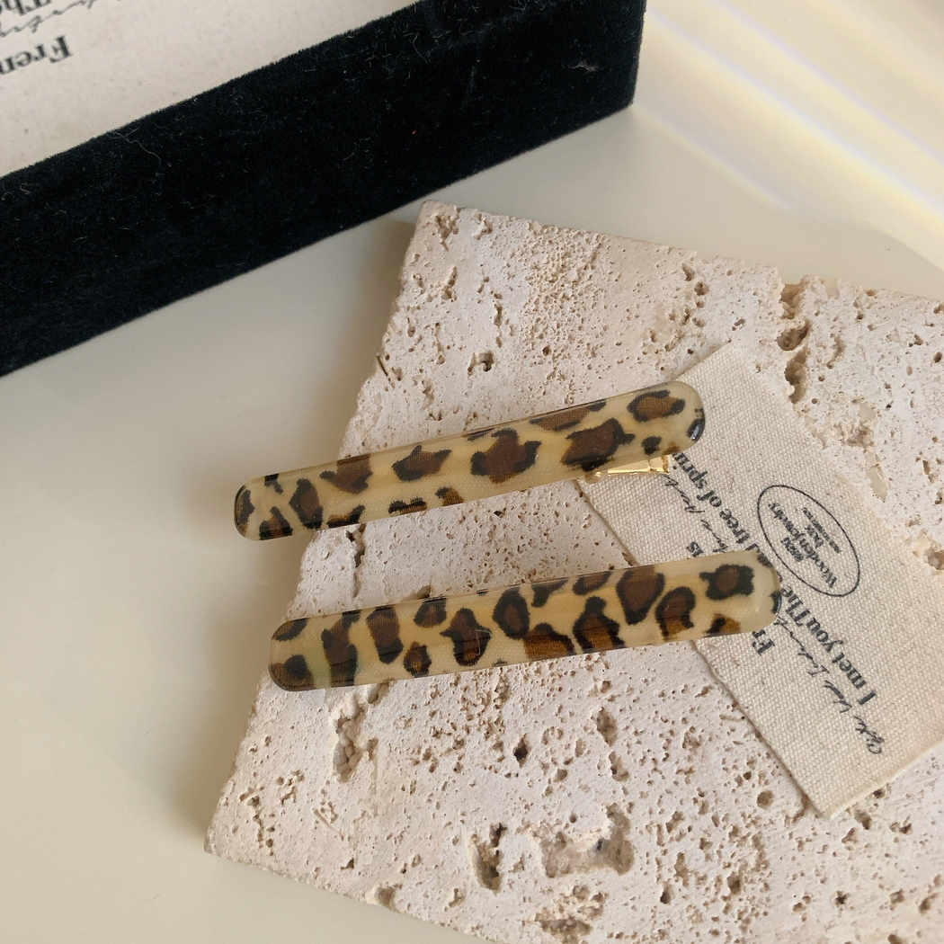 Beau - Leopard and Stripe Prints Slim Bar Duckbill Hair Clip