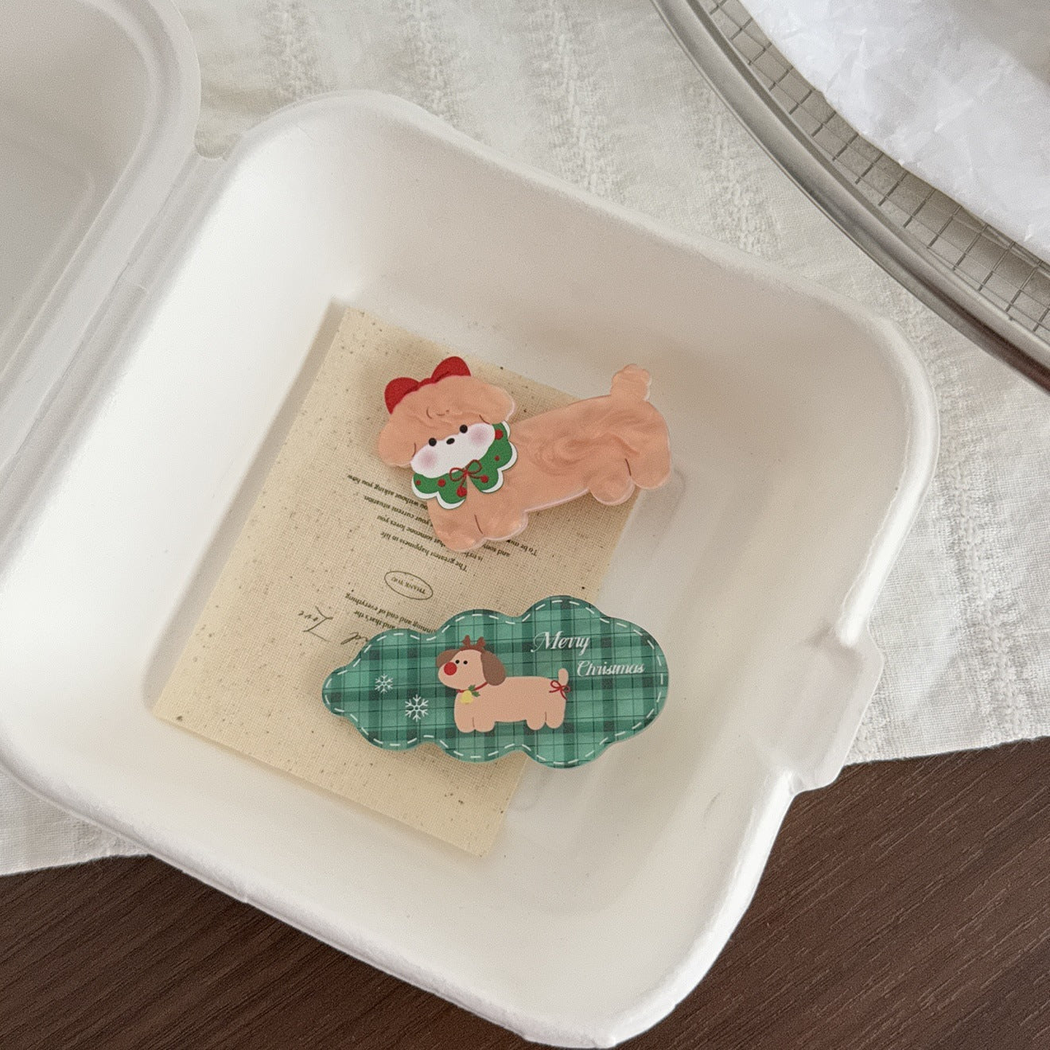 圣诞发夹亚克力卡通圣诞老人麋鹿碎发刘海夹少女心鸭嘴夹发卡头饰