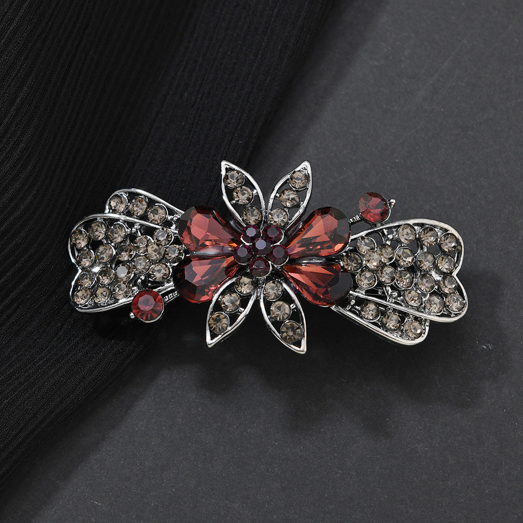 Beau - Floral Bow-Accent Spring Hair Clip