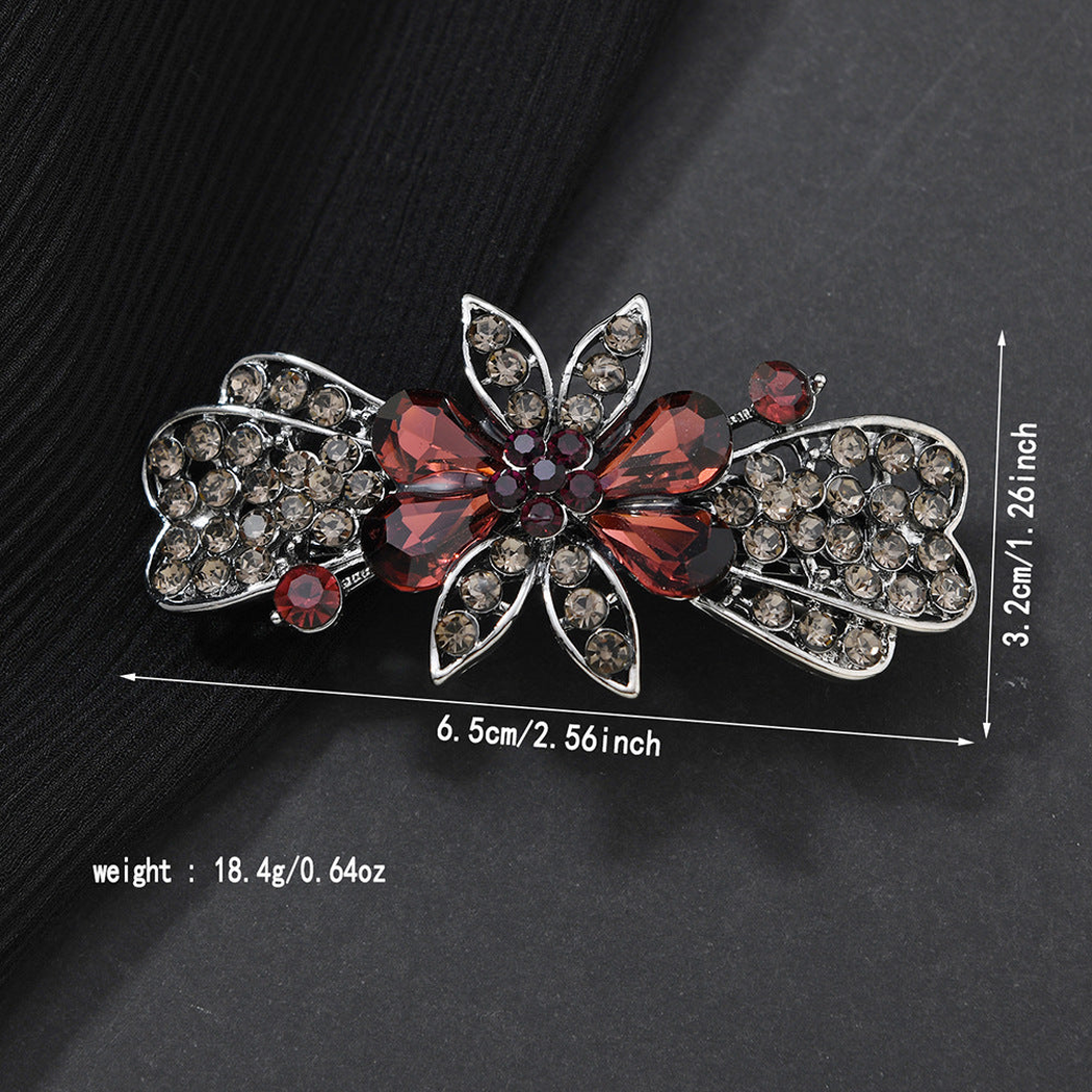 Beau - Floral Bow-Accent Spring Hair Clip