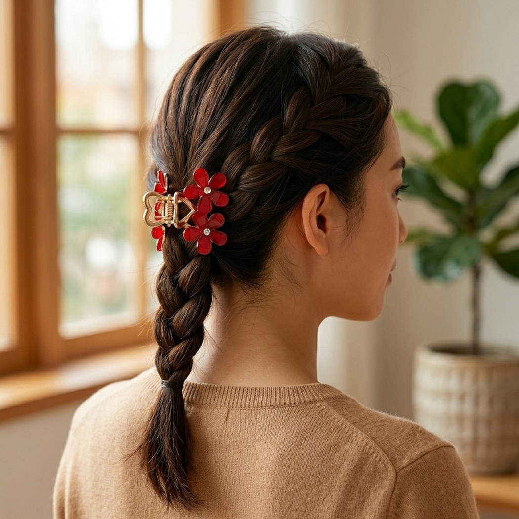 Beau - Twin-Blossom Petal-Outline Mini Hair Claw