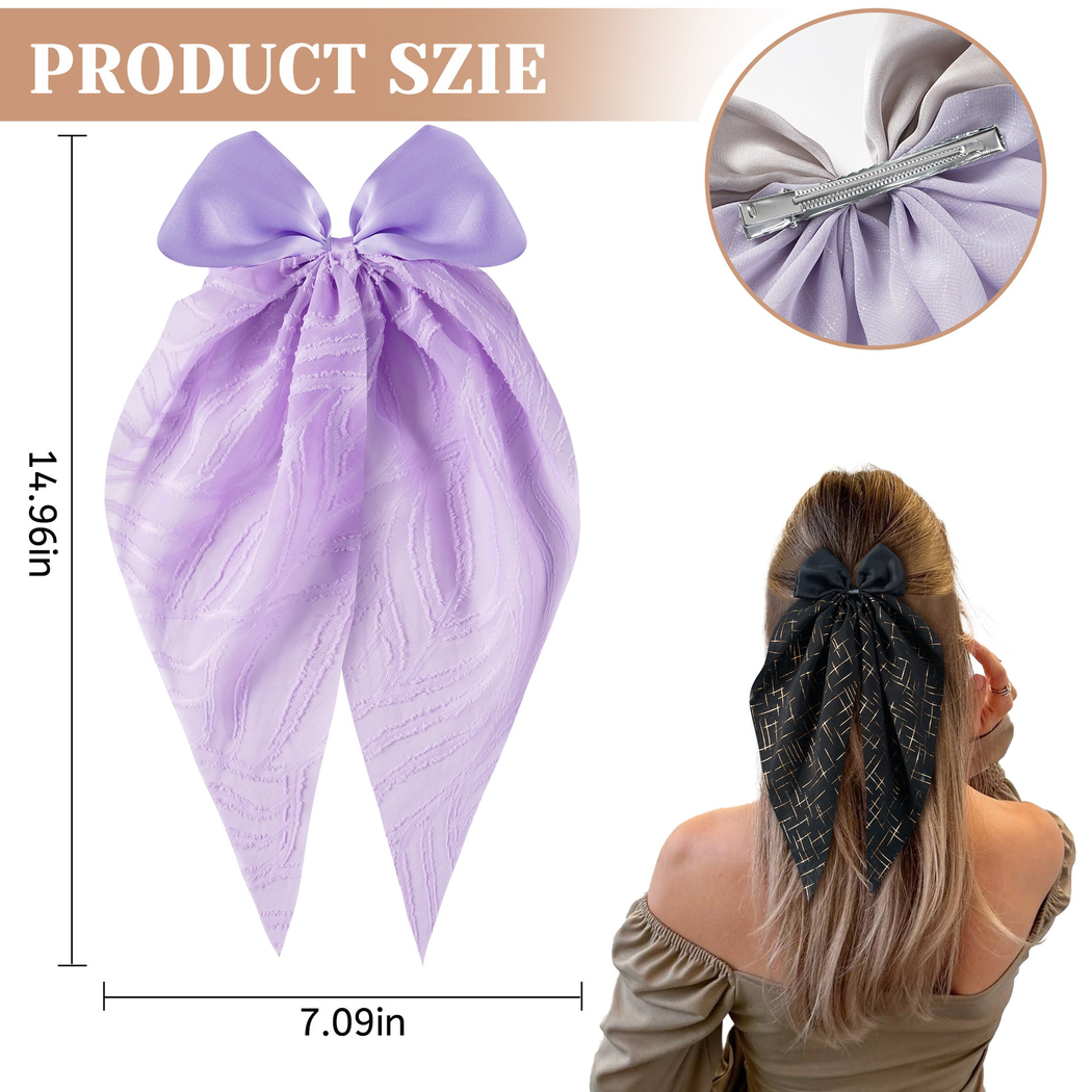 Beau - Patterned Trailing-Bow Duckbill Hair Clip