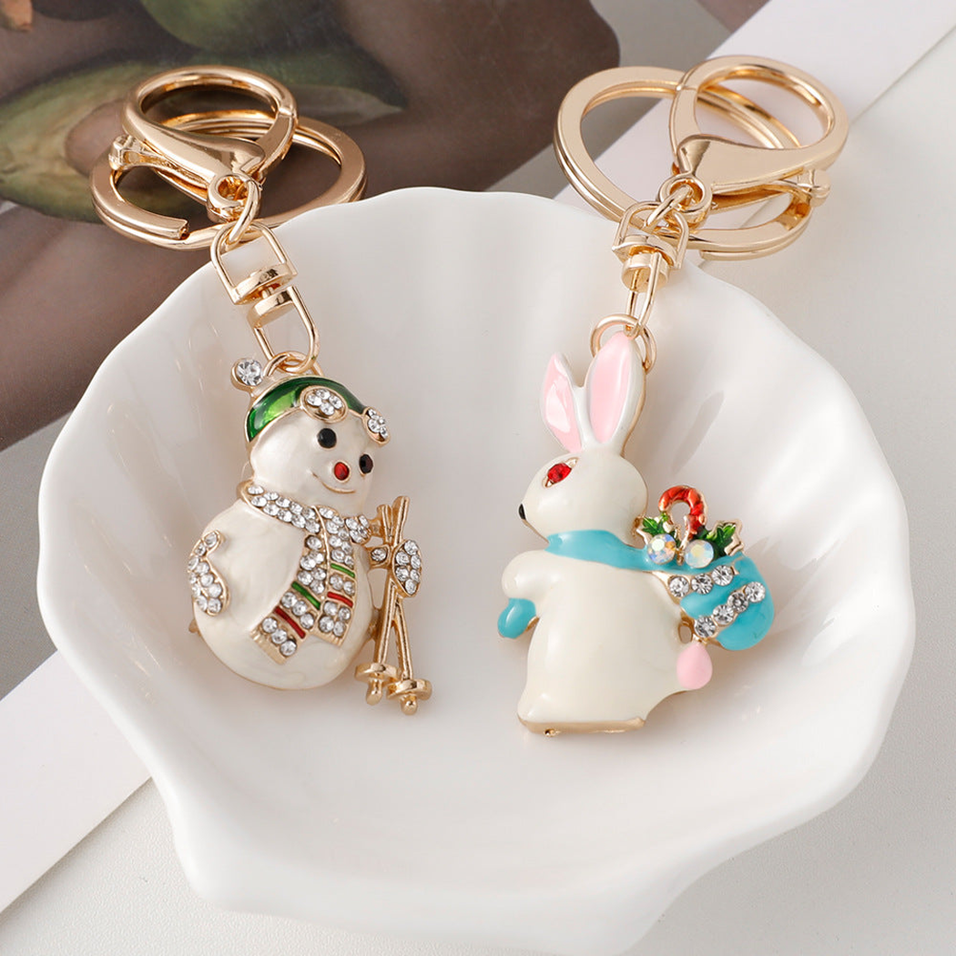 欧美圣诞系列钥匙扣可爱圣诞树滴油金属挂件圣诞节装饰品跨境批发