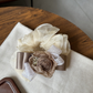 Gifty - Flower Motif Layered Bow Ruffled Backing Scrunchie