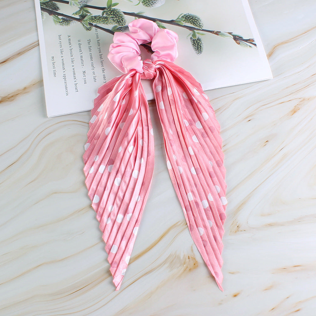 Gifty - Polka-Dot Wide-Stripe Scarf-Tail Scrunchie