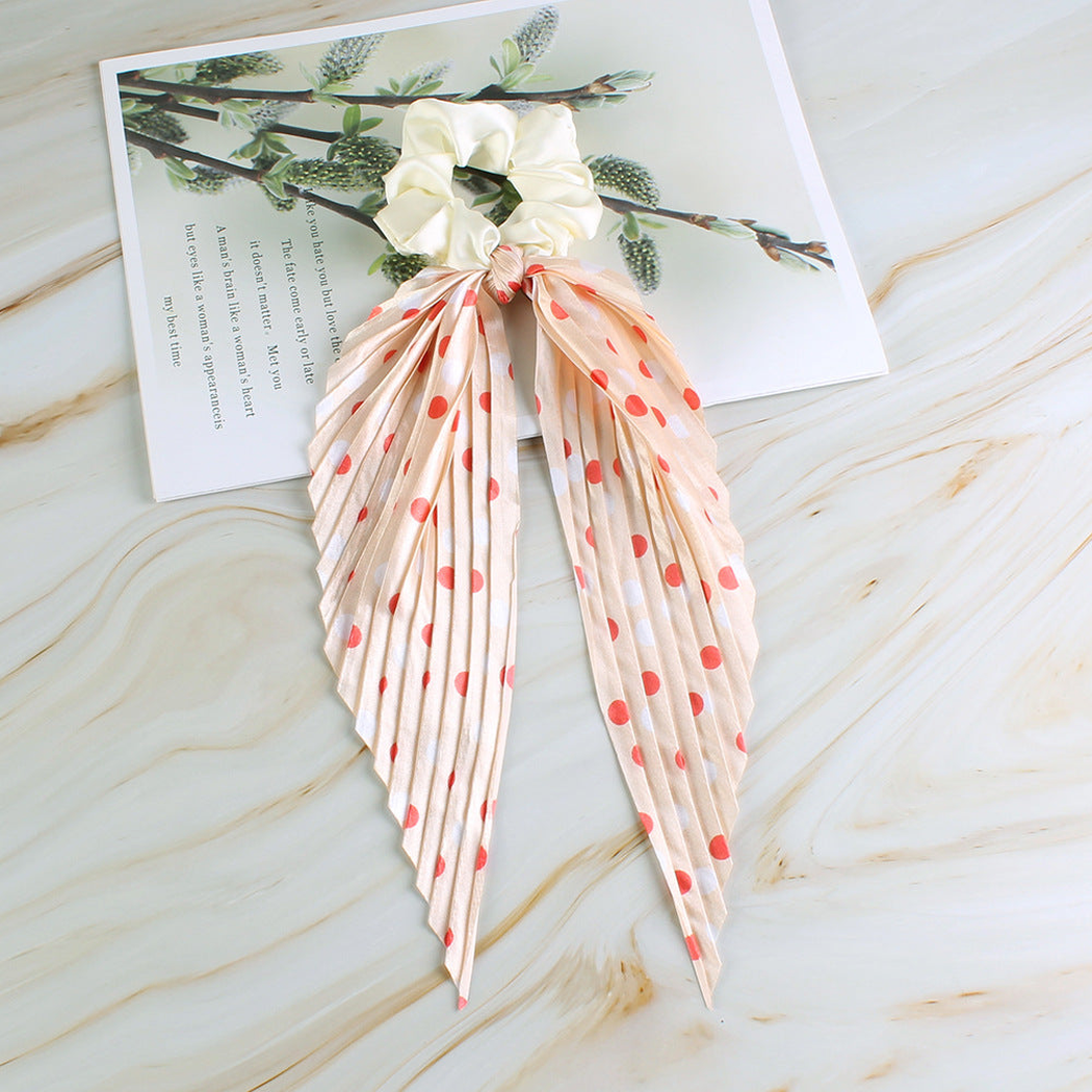 Gifty - Polka-Dot Wide-Stripe Scarf-Tail Scrunchie