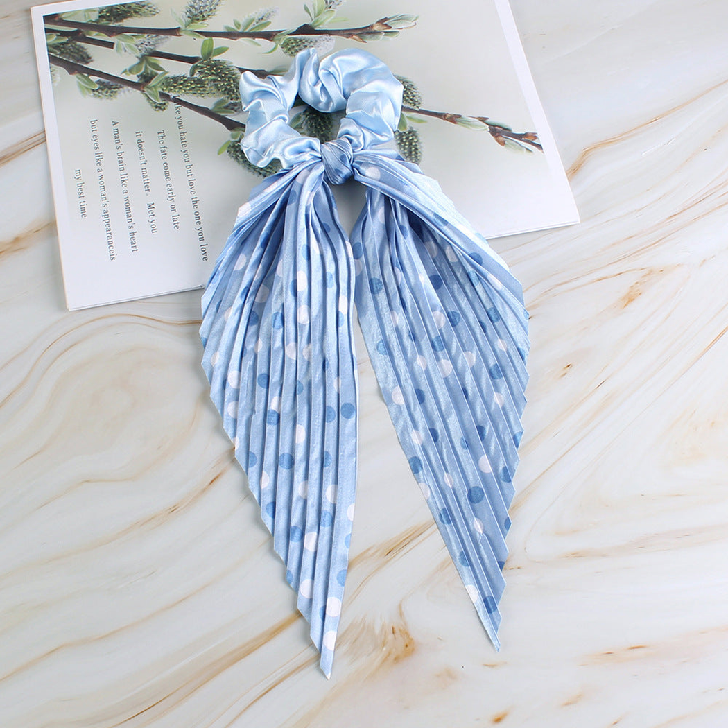 Gifty - Polka-Dot Wide-Stripe Scarf-Tail Scrunchie
