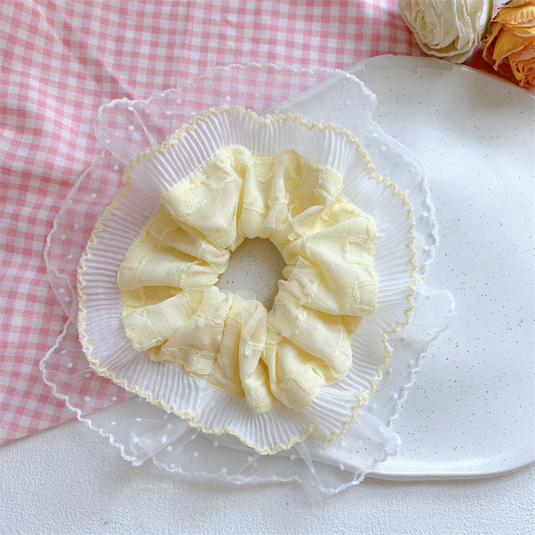 奶油芝士法式温柔蕾丝花边大肠发圈甜美少女扎马尾丸子头发绳头饰