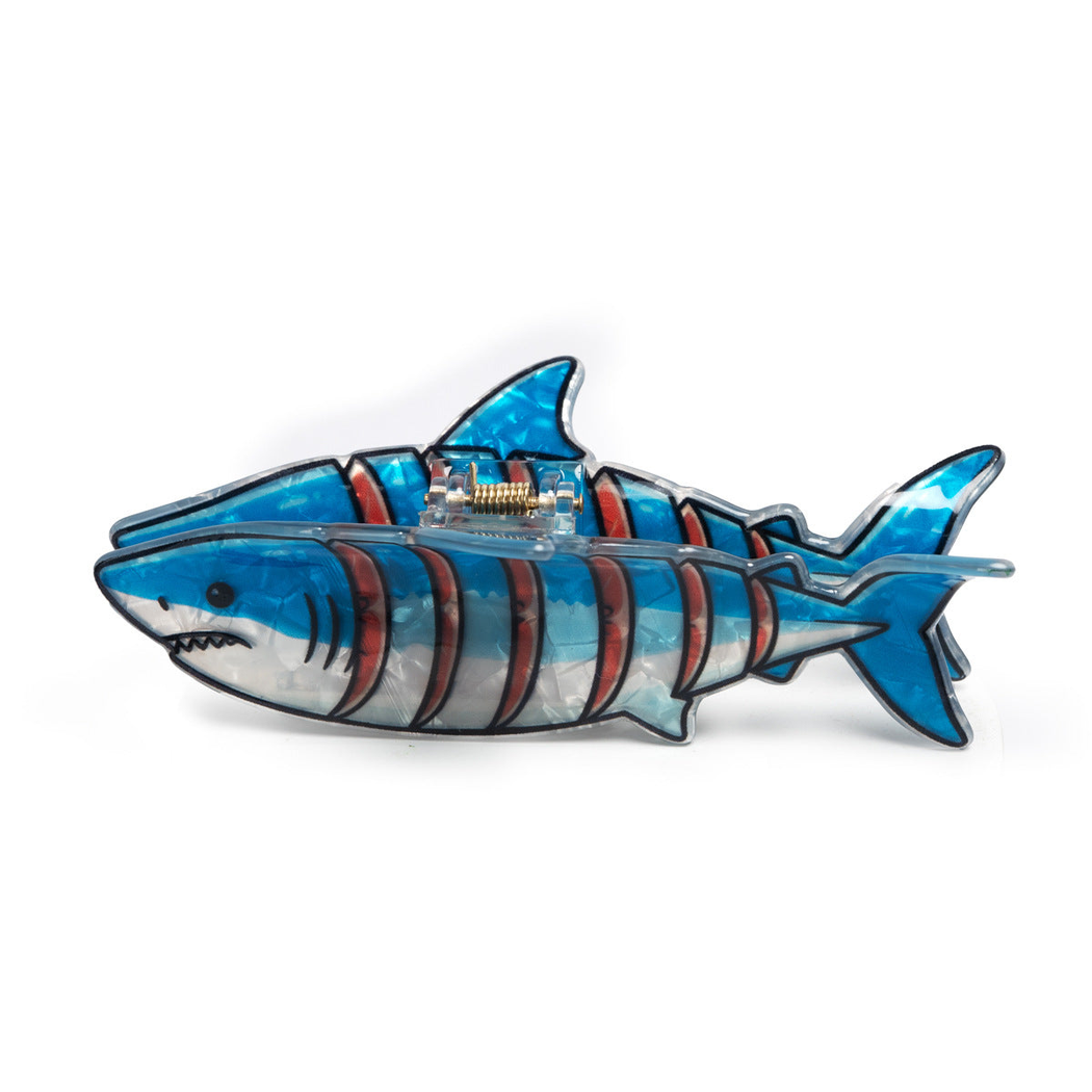 Beau - Blue Striped Shark-Shaped Hair Claw