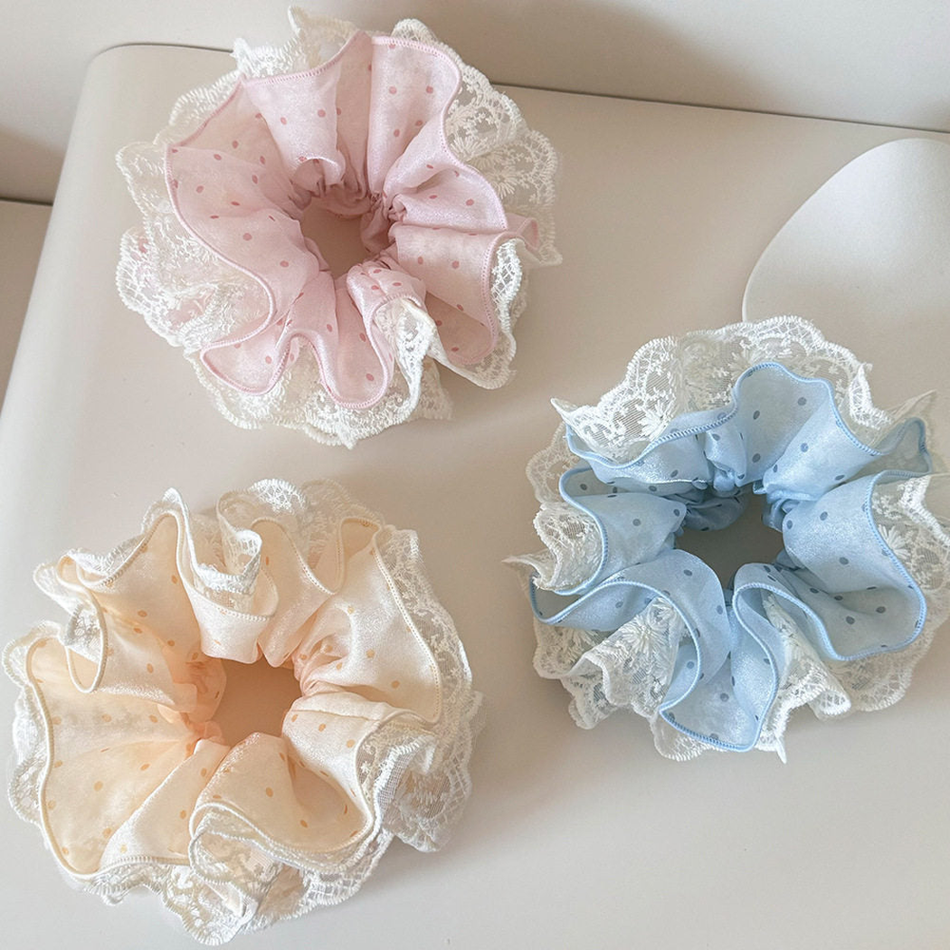 Gifty - Polka-Dot Lace-Trim Scrunchie