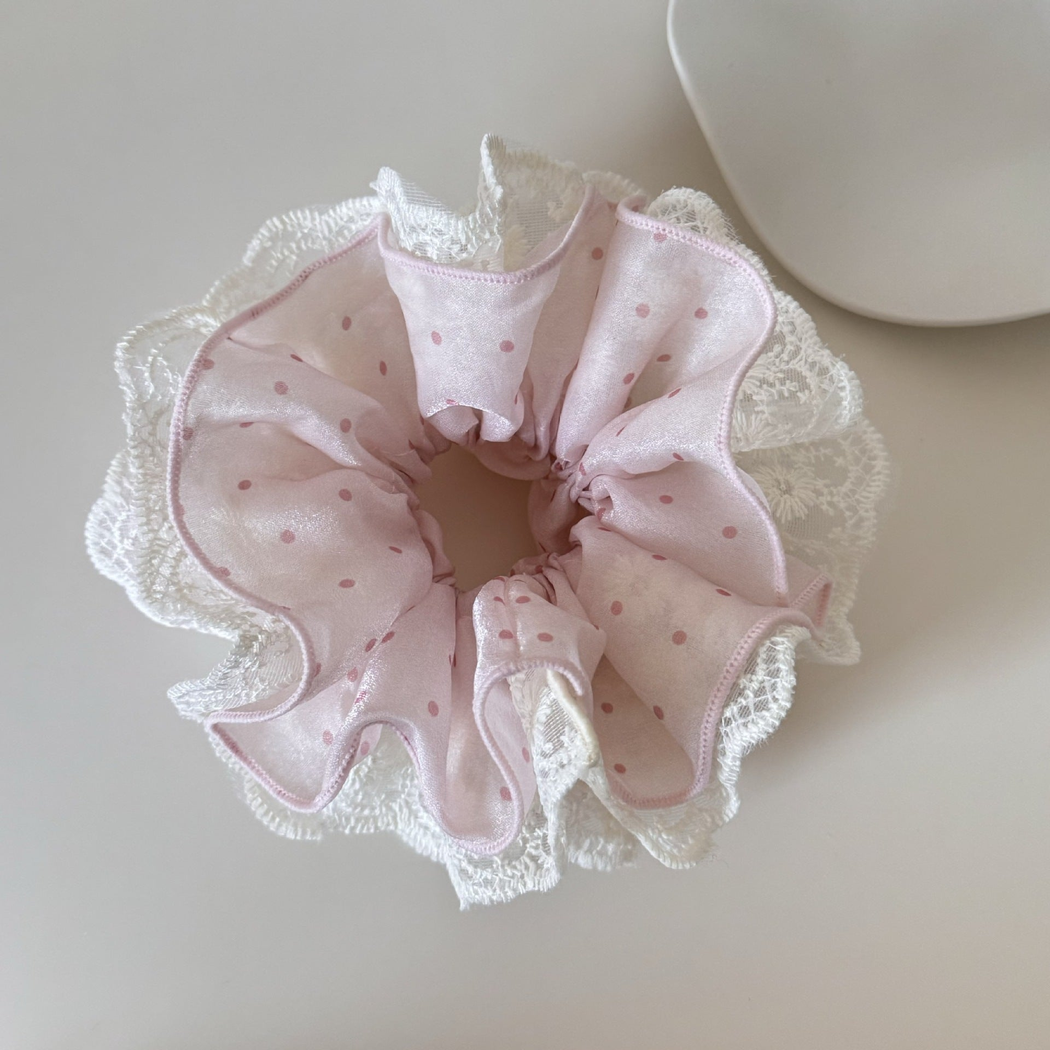 Gifty - Polka-Dot Lace-Trim Scrunchie