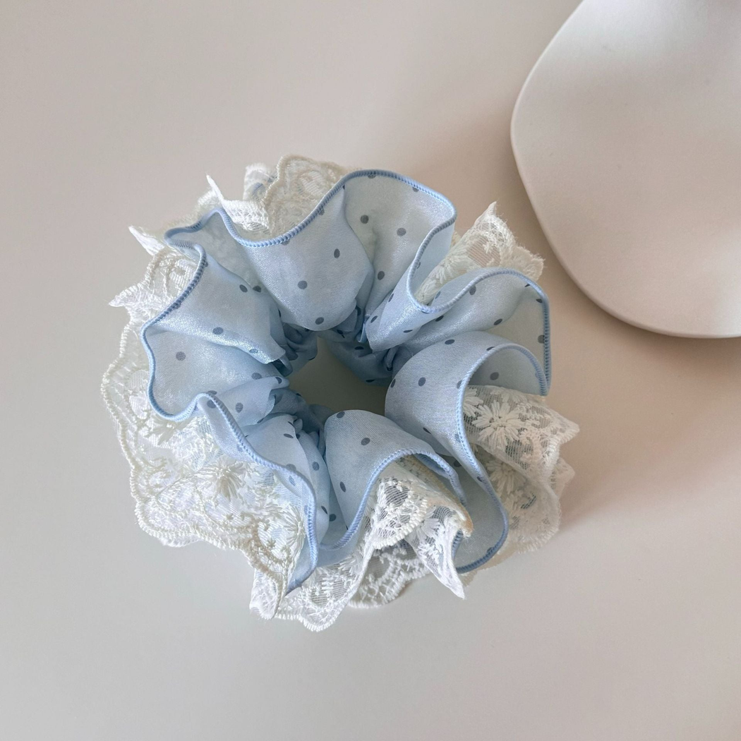 Gifty - Polka-Dot Lace-Trim Scrunchie