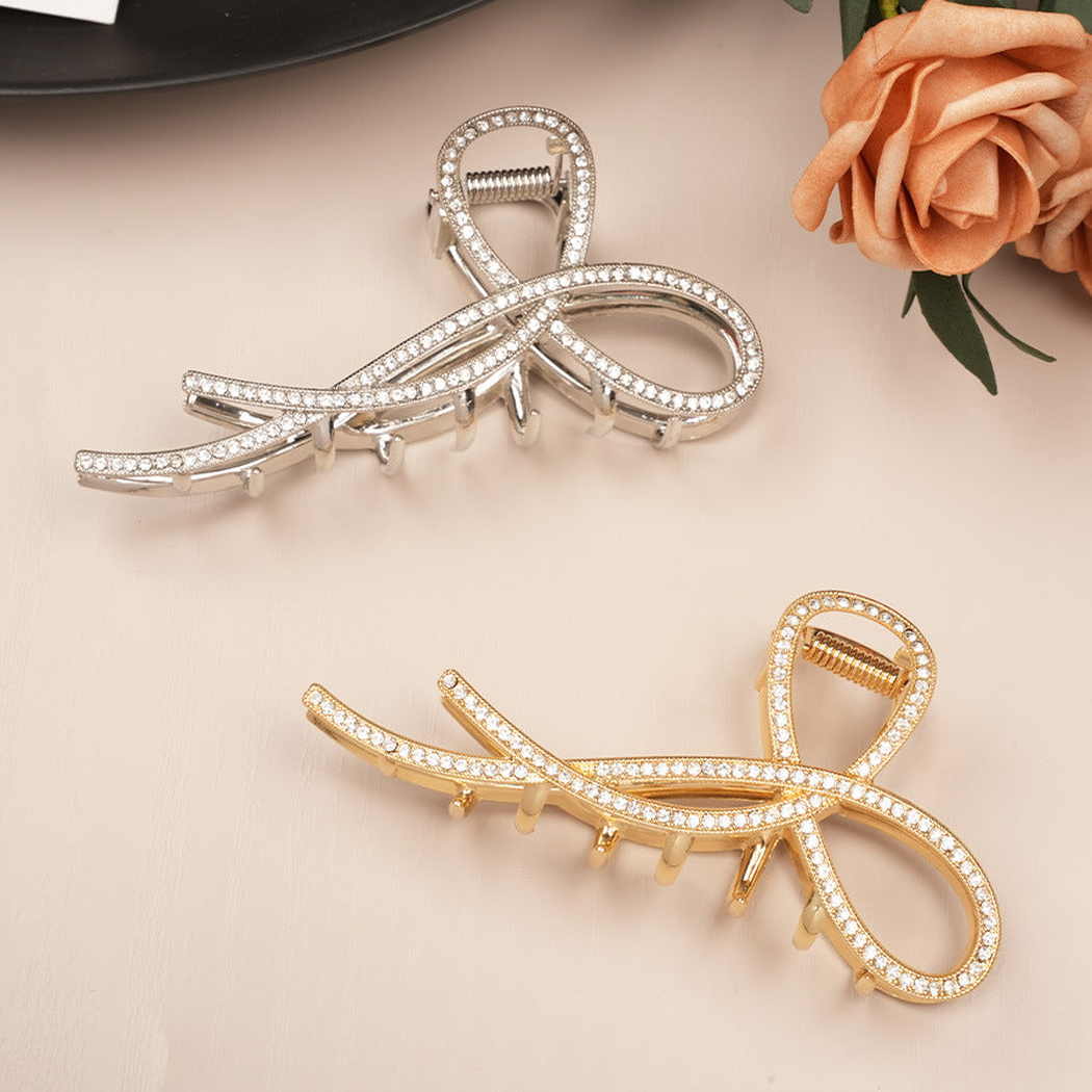 Beau - Rhinestone Bow Sweep Hair Claw