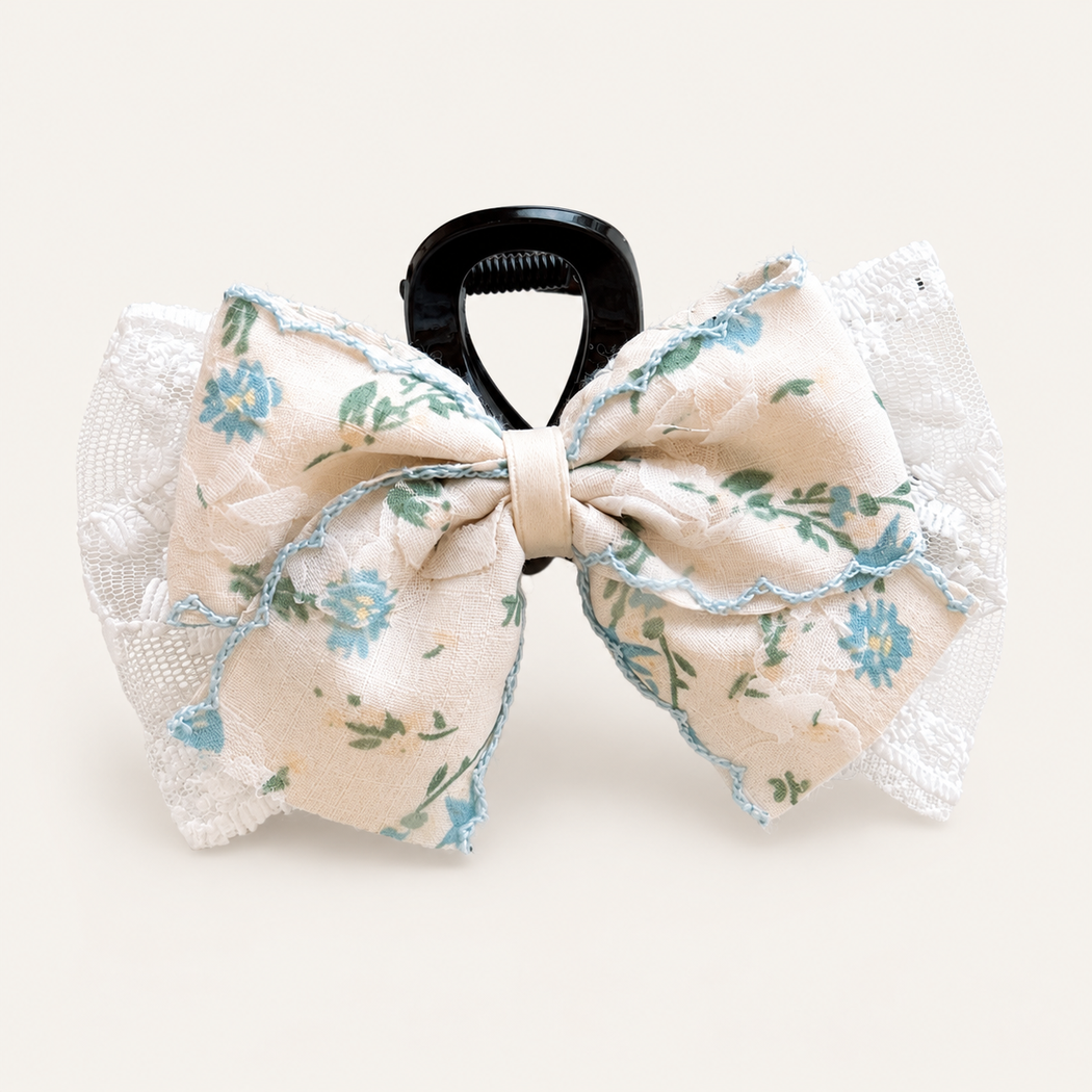 Beau - Botanical Print Ruffle Bow Hair Clip