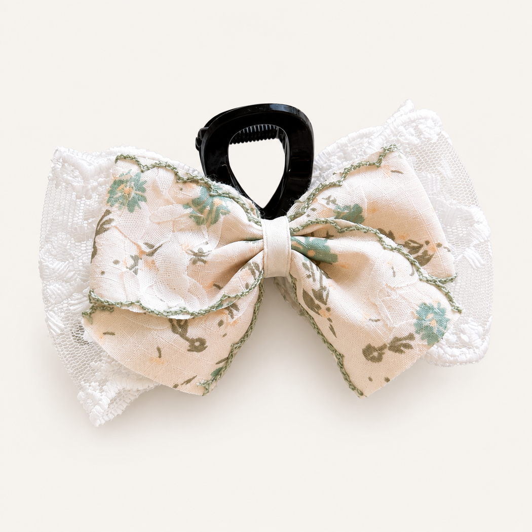 Beau - Botanical Print Ruffle Bow Hair Clip