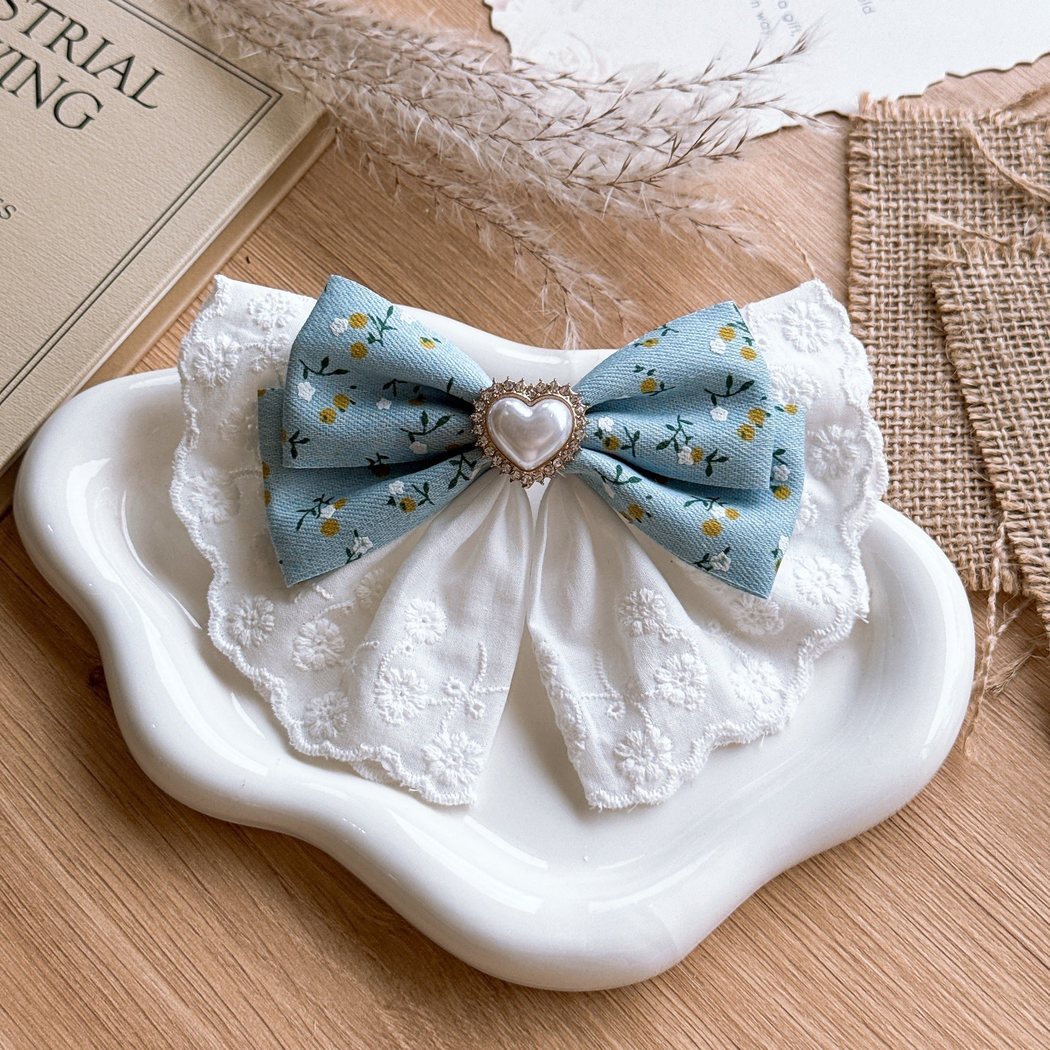 Beau - Floral Heart-Center Ruffle Bow Hair Clip