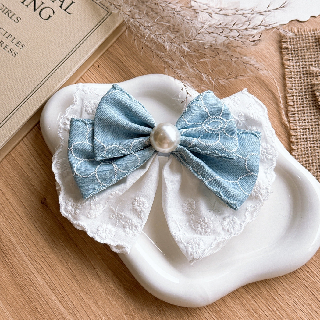 Beau - Floral Heart-Center Ruffle Bow Hair Clip