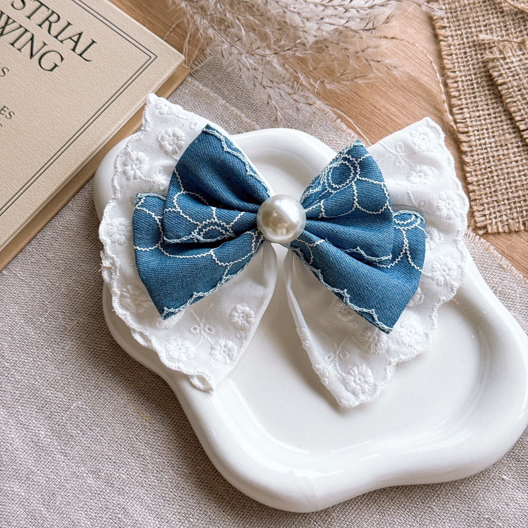 Beau - Floral Heart-Center Ruffle Bow Hair Clip