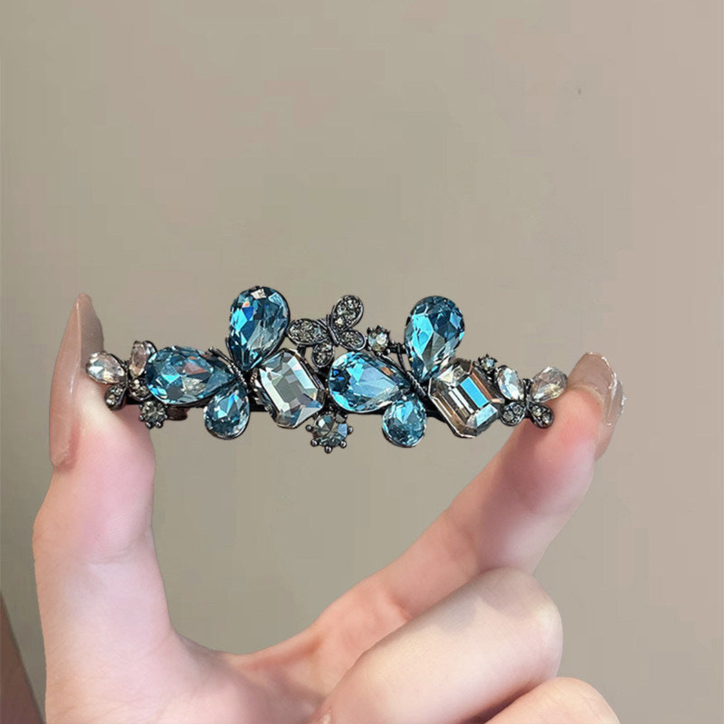 Beau - Layered Butterfly Aqua Teardrop Spring Barrette