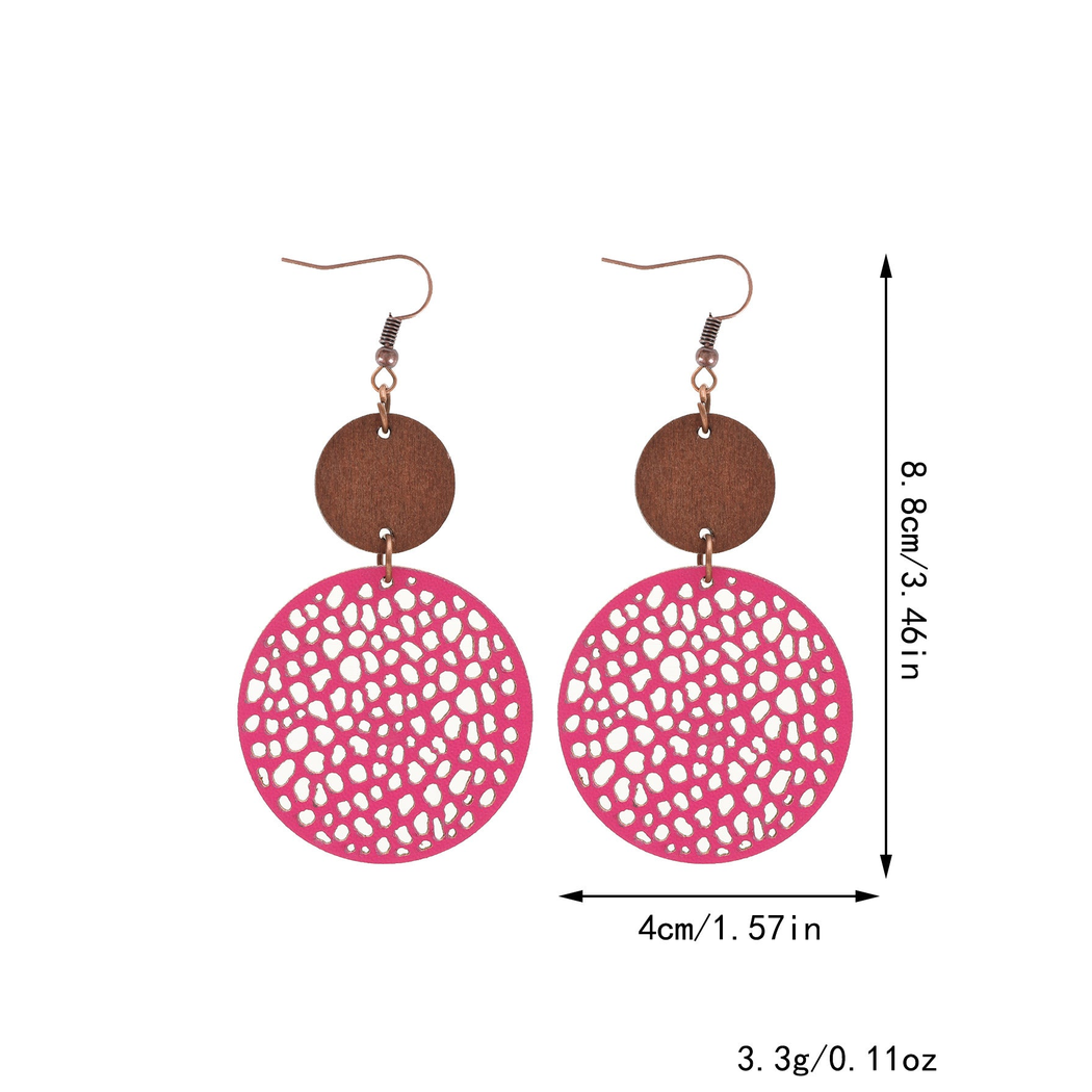 Earedge - Openwork Disc Linked Drop Earrings