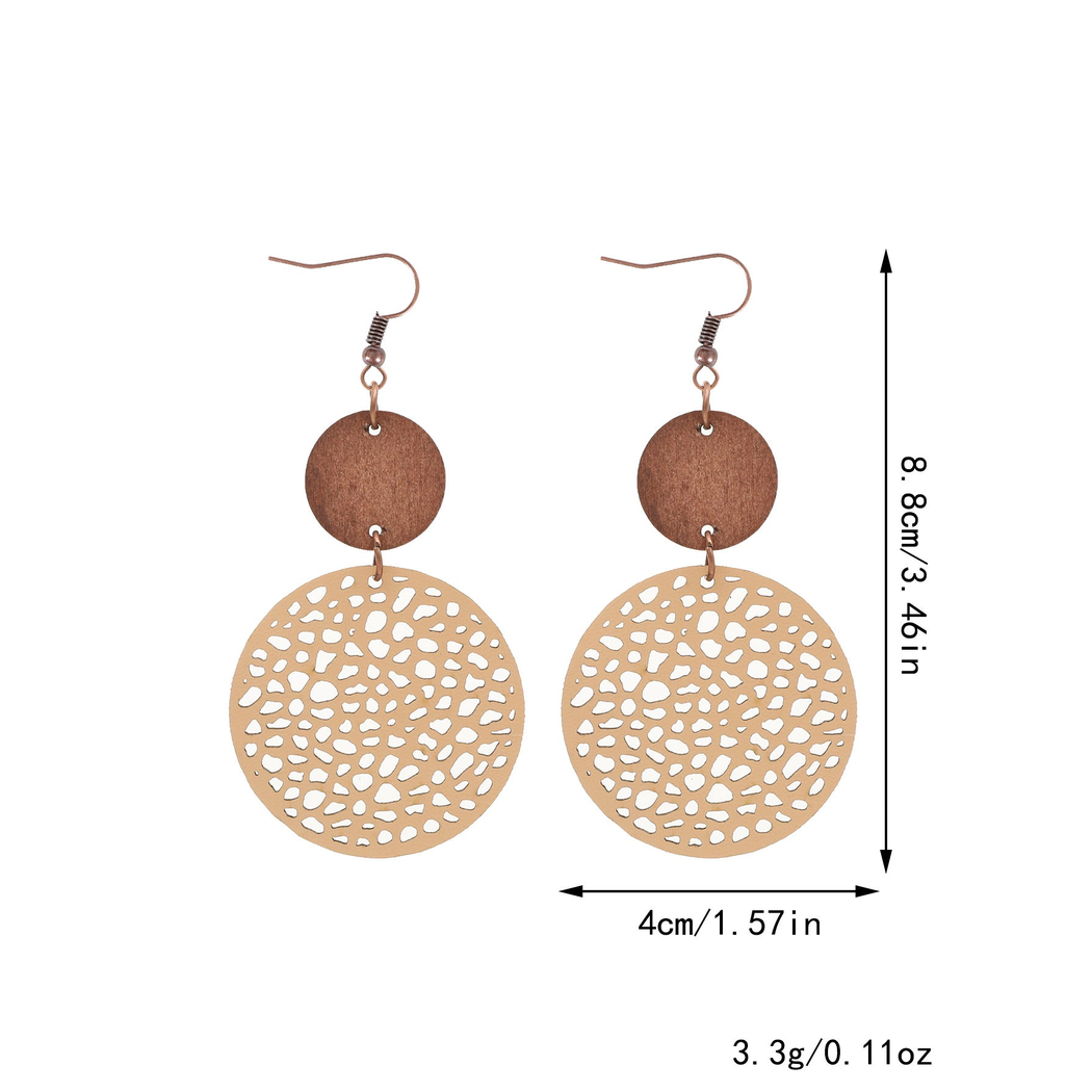 Earedge - Openwork Disc Linked Drop Earrings