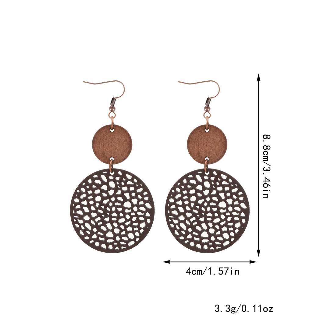 Earedge - Openwork Disc Linked Drop Earrings
