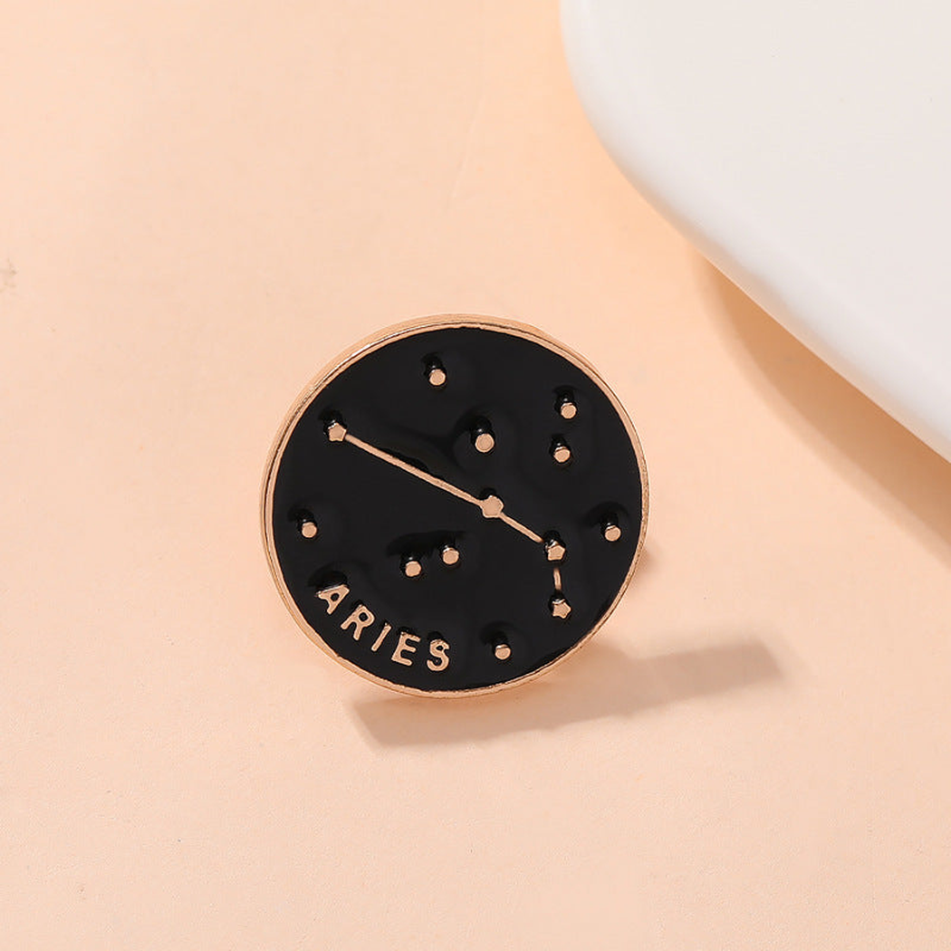 速卖通热销爆款十二星座合金圆形胸针创意设计金色字母款烤漆徽章