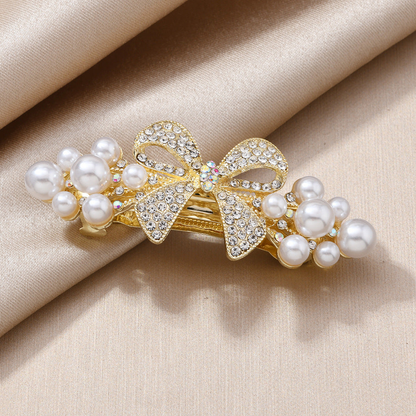 Beau - White Bead Cluster Faceted Accent Spring Hair Clip