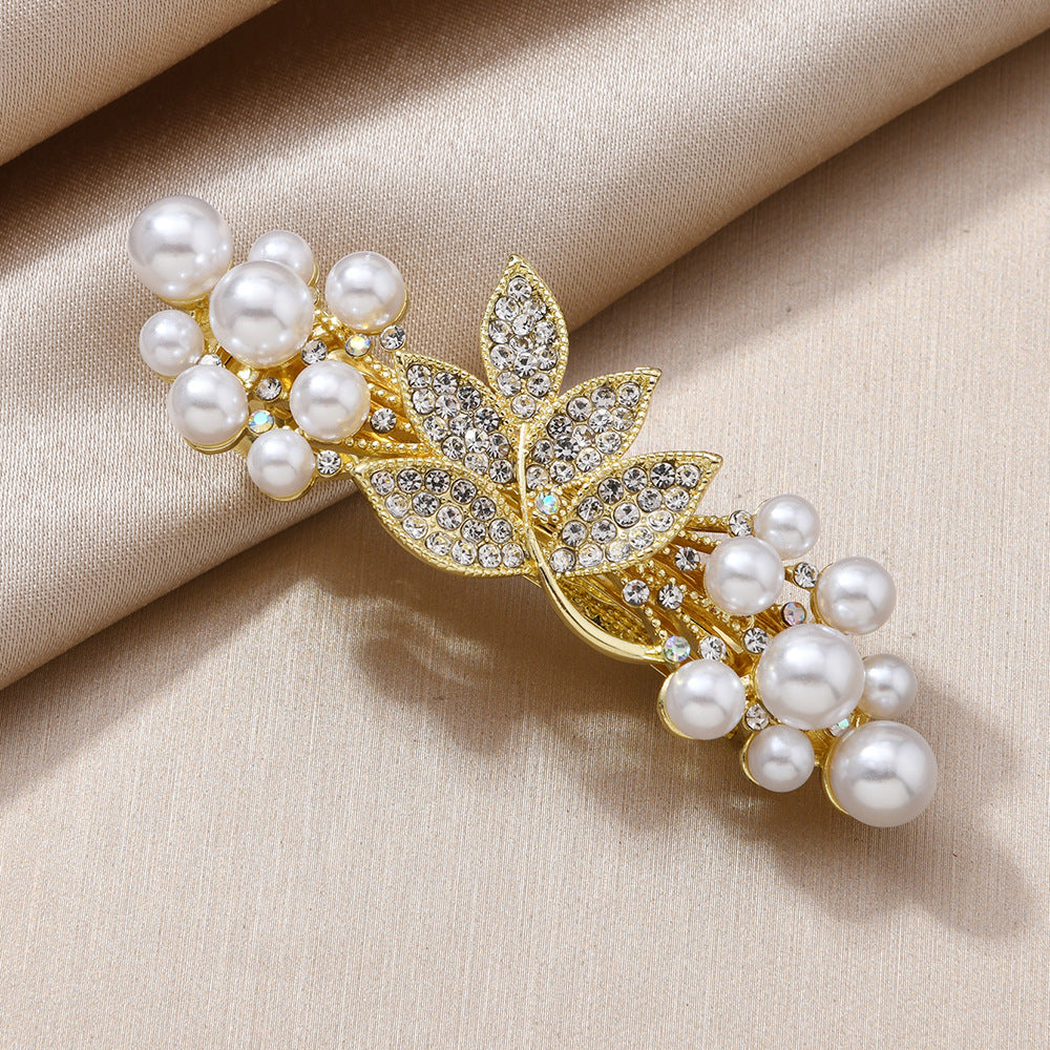Beau - White Bead Cluster Faceted Accent Spring Hair Clip