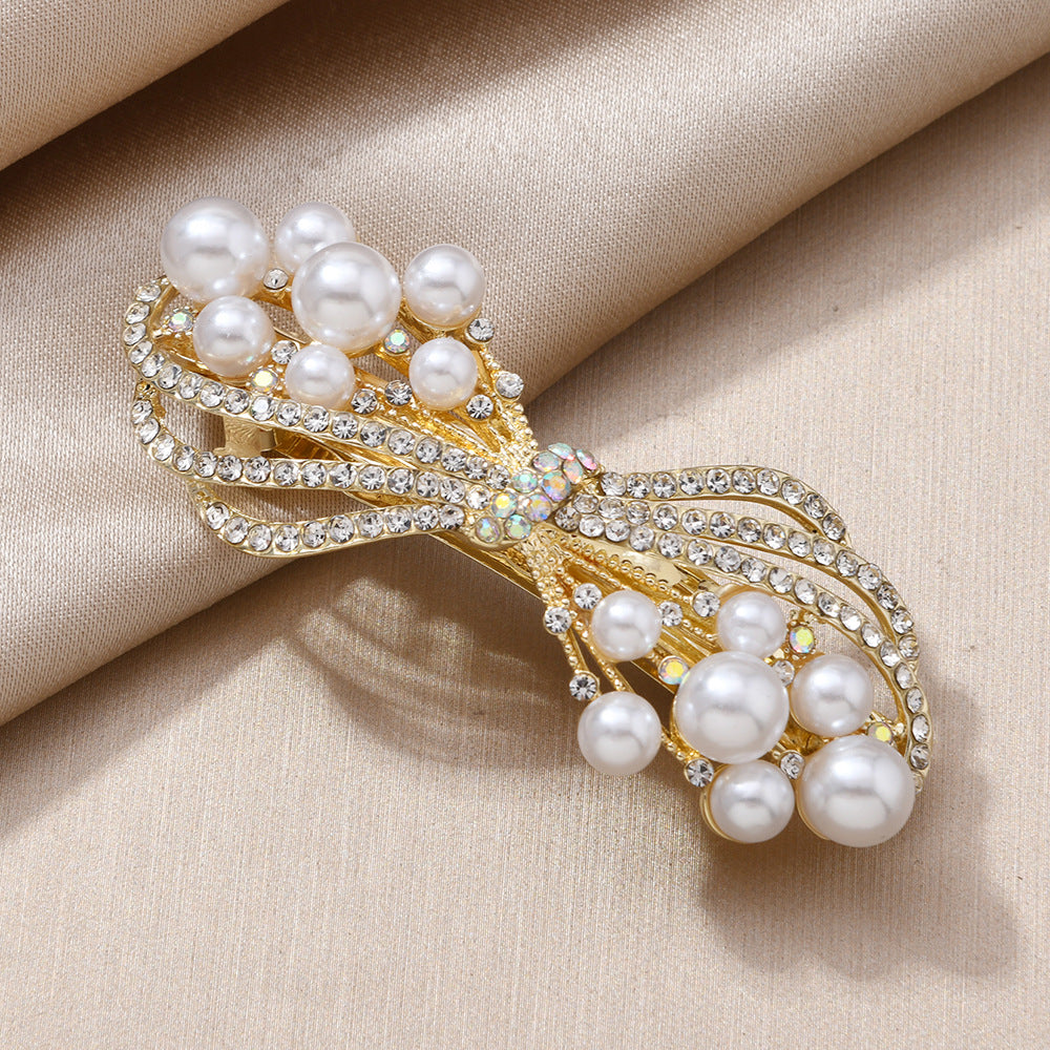 Beau - White Bead Cluster Faceted Accent Spring Hair Clip