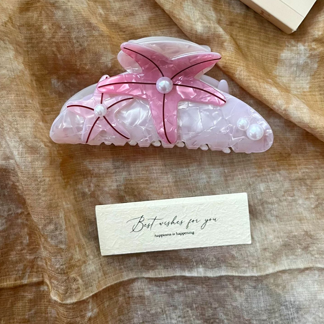 Beau - Starfish Motif Marbled Pattern Hair Claw