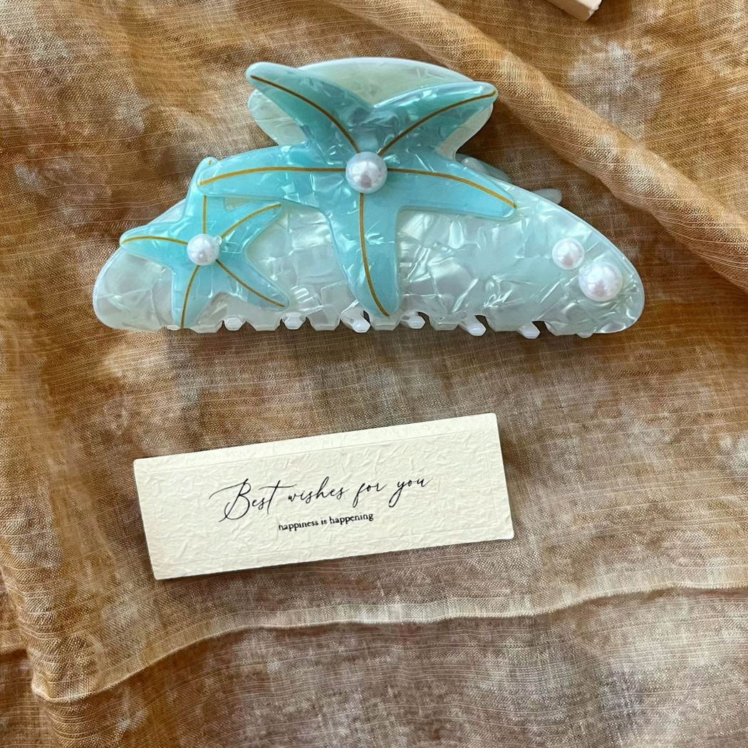 Beau - Starfish Motif Marbled Pattern Hair Claw