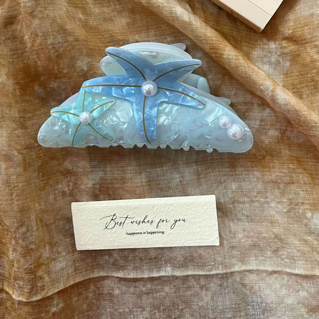 Beau - Starfish Motif Marbled Pattern Hair Claw