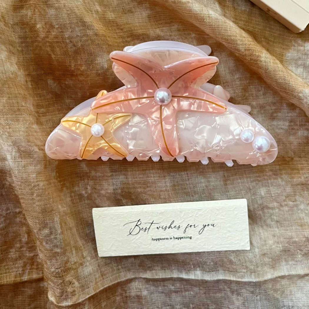 Beau - Starfish Motif Marbled Pattern Hair Claw