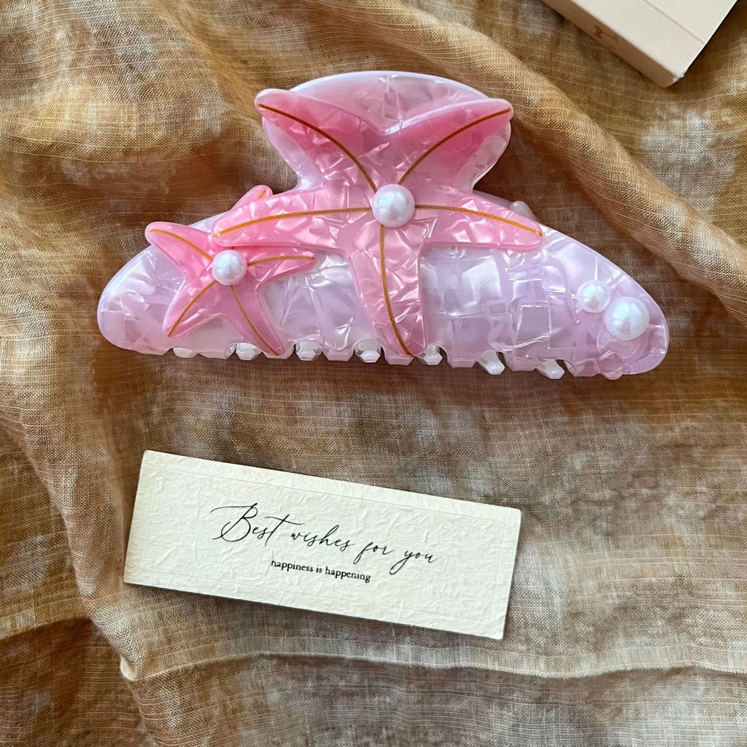 Beau - Starfish Motif Marbled Pattern Hair Claw