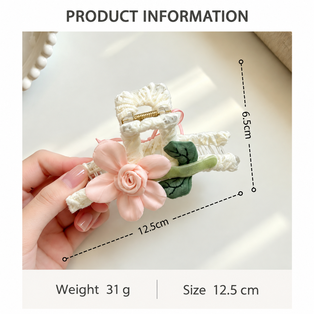 Beau - Dimensional-Flower Sheer-Pink-Bow Hair Claw