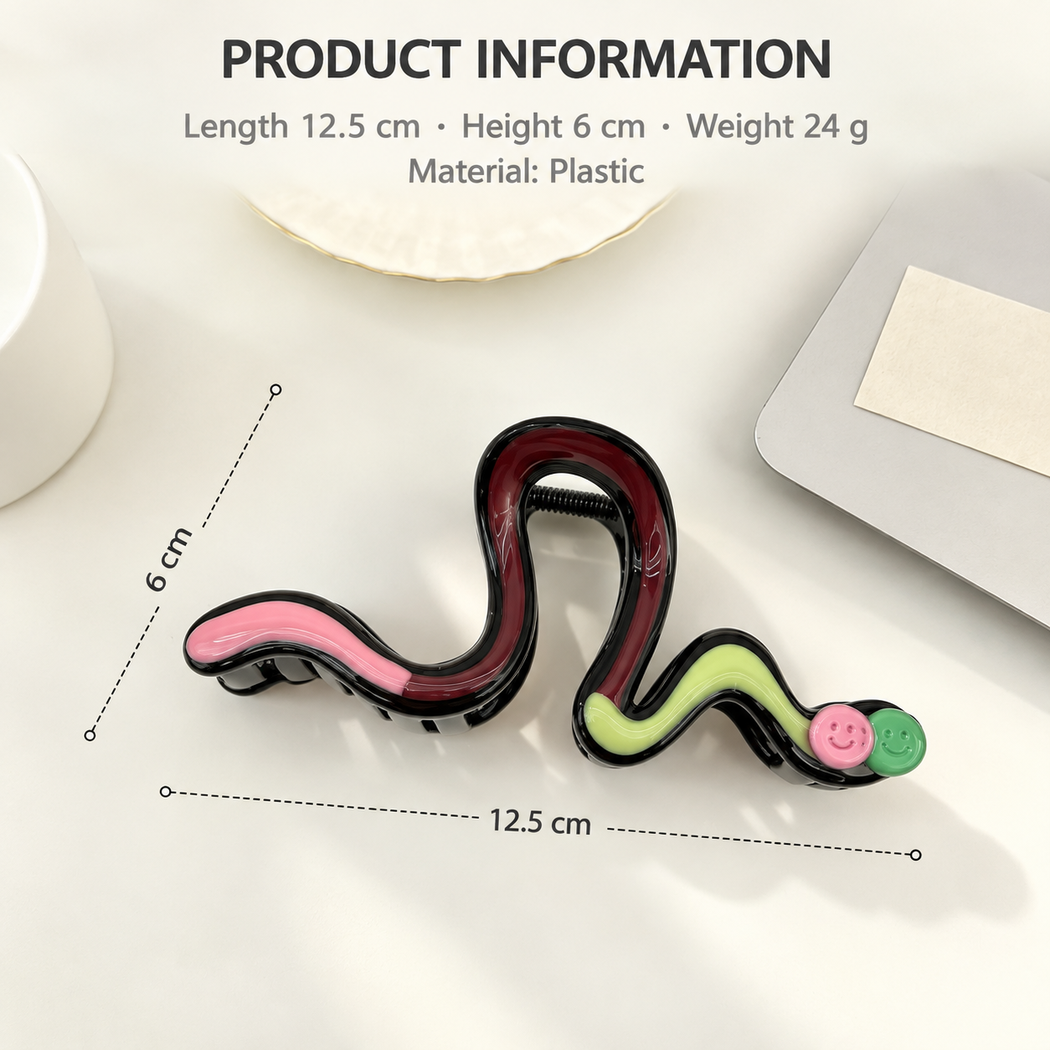 Beau - Serpentine-Wave Twin-Smiley Hair Claw
