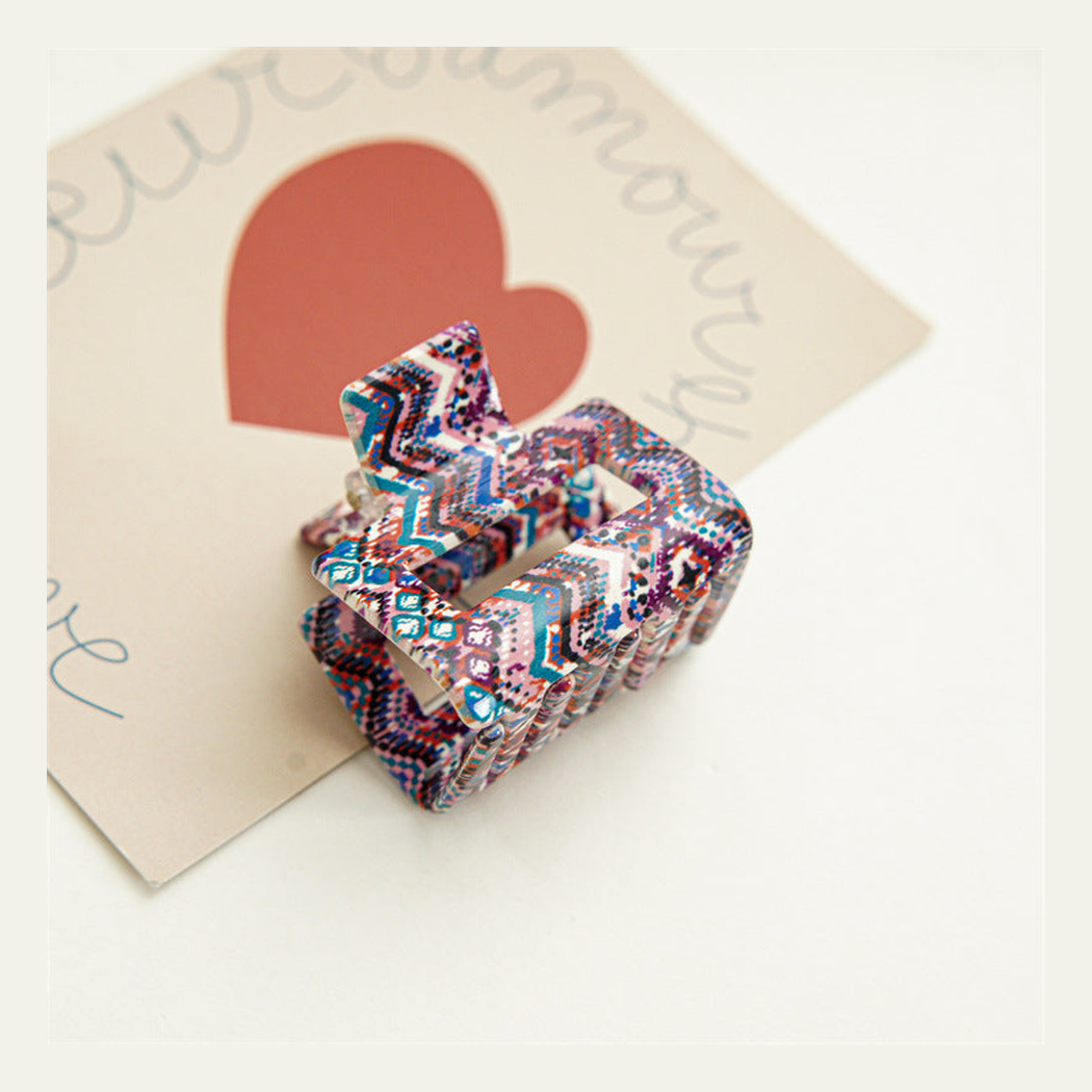 Beau - Compact Patterned Square Hair Claw