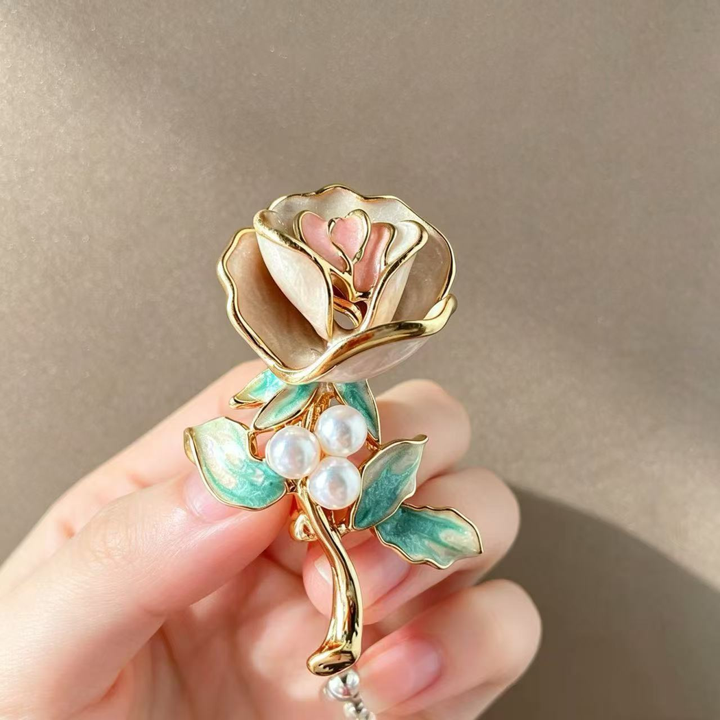 Brovia - Sculpted-Rose Blush-Aqua Brooch