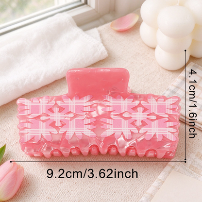 Beau - Floral Checkered Rectangular Hair Claw