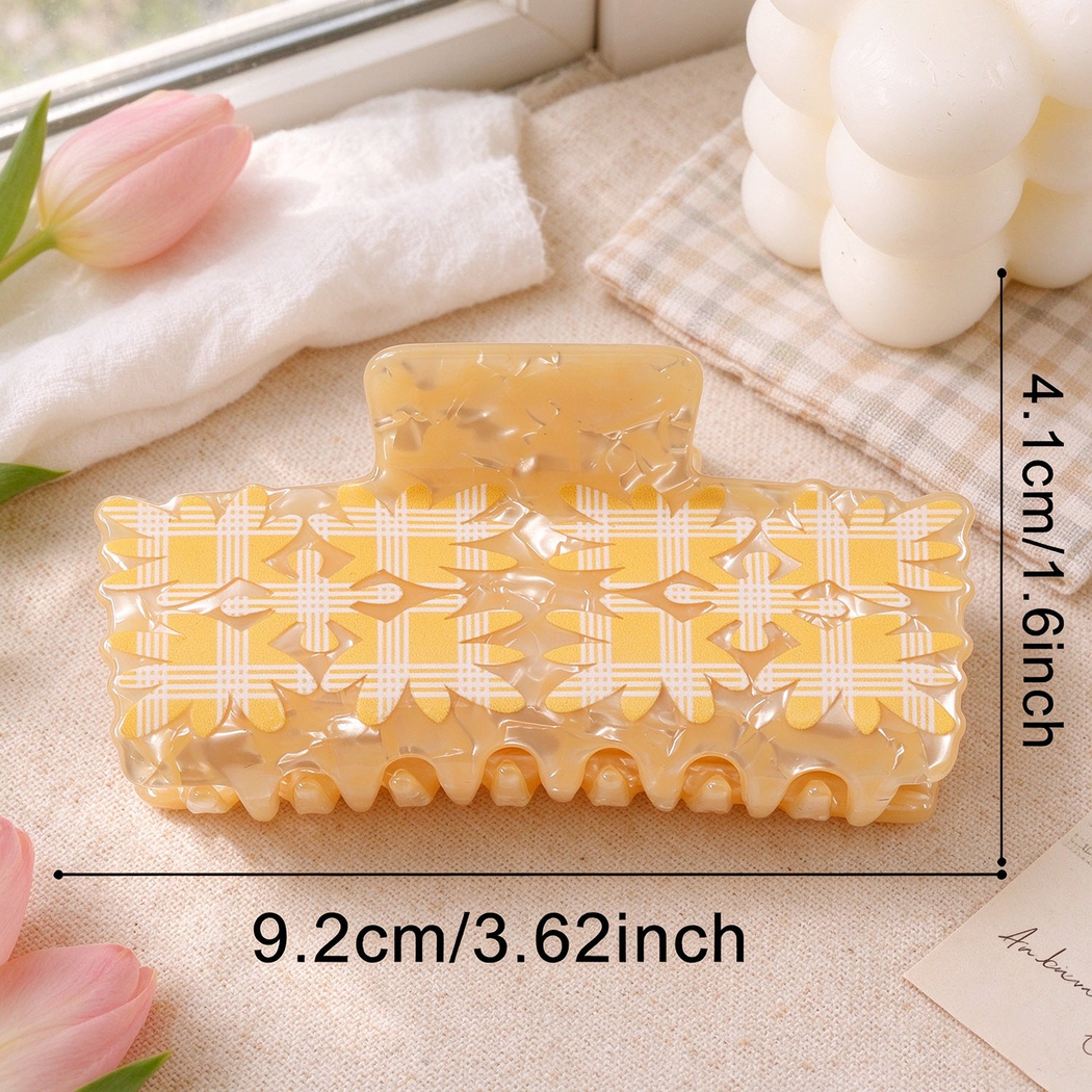 Beau - Floral Checkered Rectangular Hair Claw