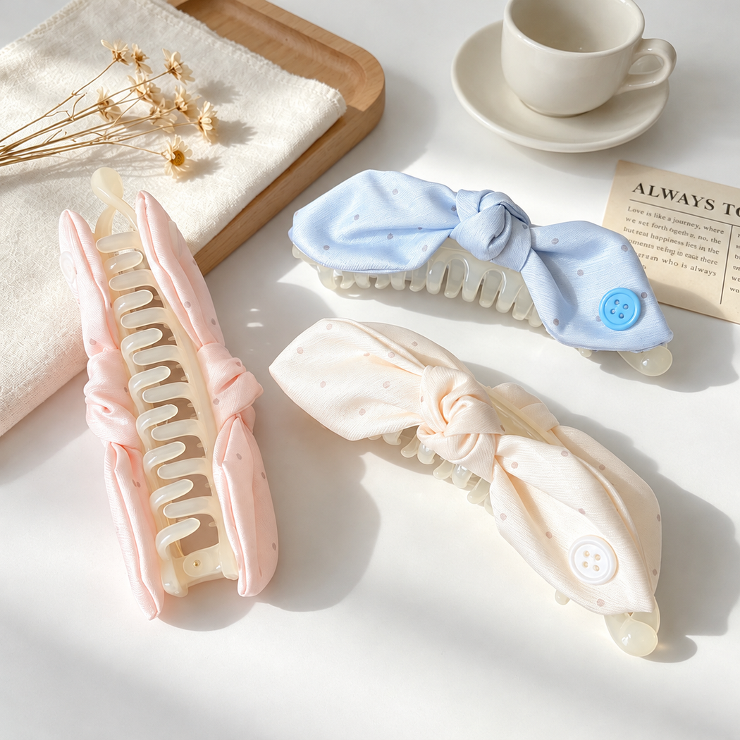 Beau - Polka Dot Knotted Bow Hair Claw