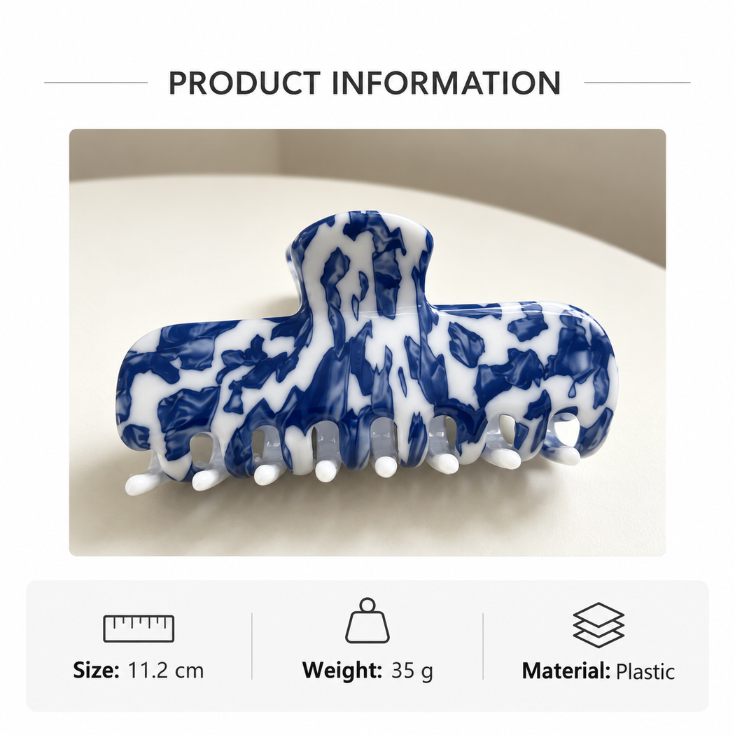 Beau - Blue-White Patterned Hair Claw