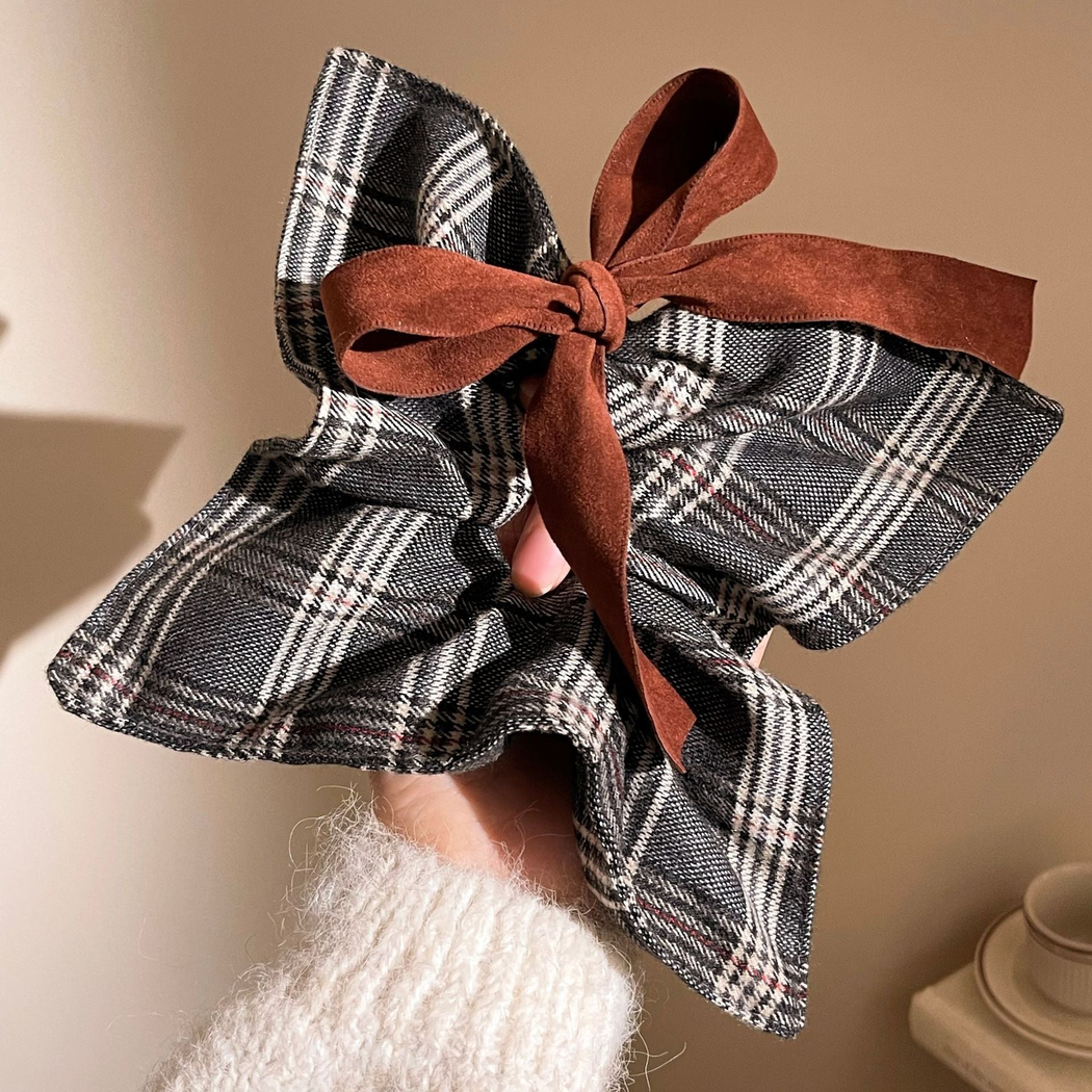 Gifty - Plaid Brown Bow Scrunchie