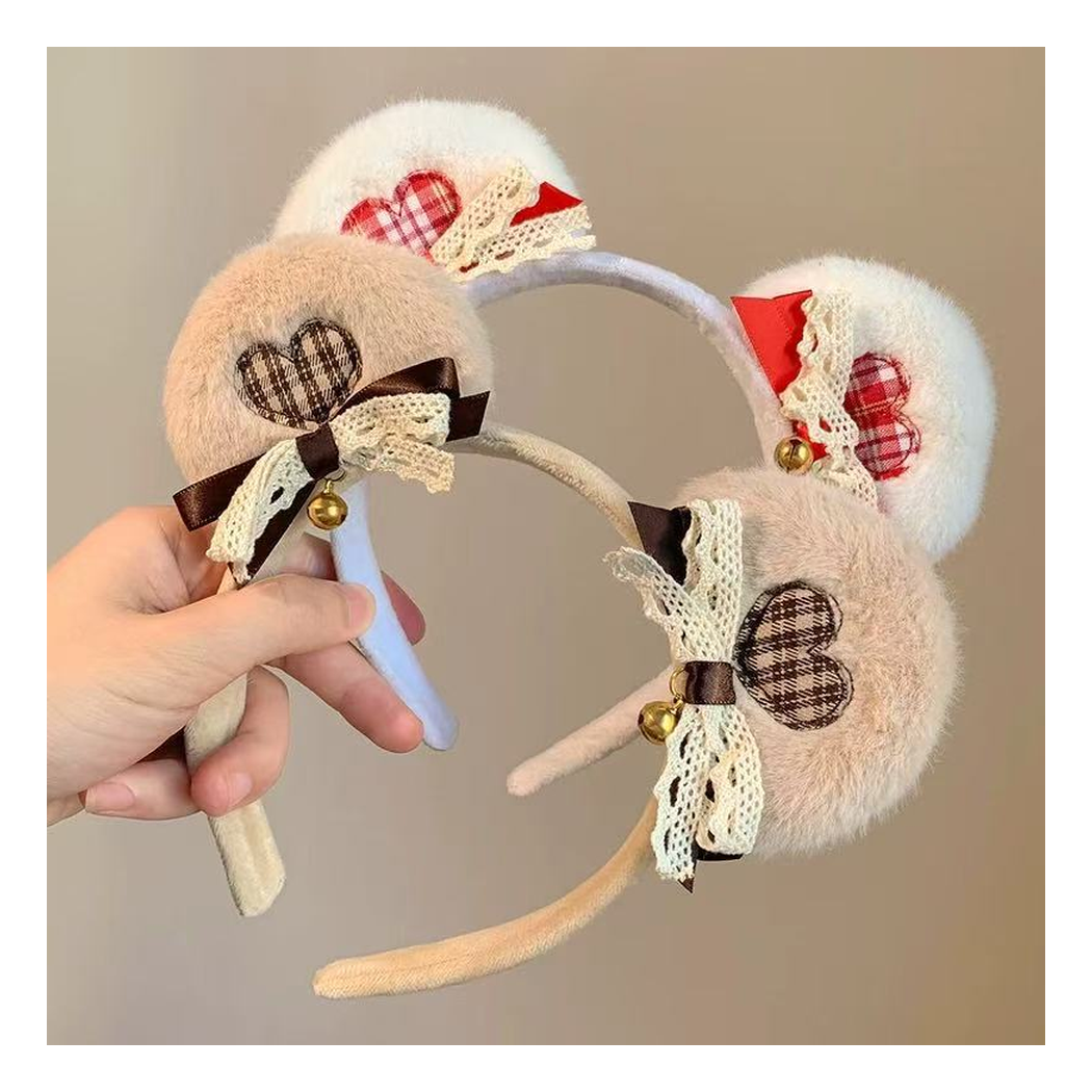 Gifty - Plaid Heart Rounded-Ear Headband