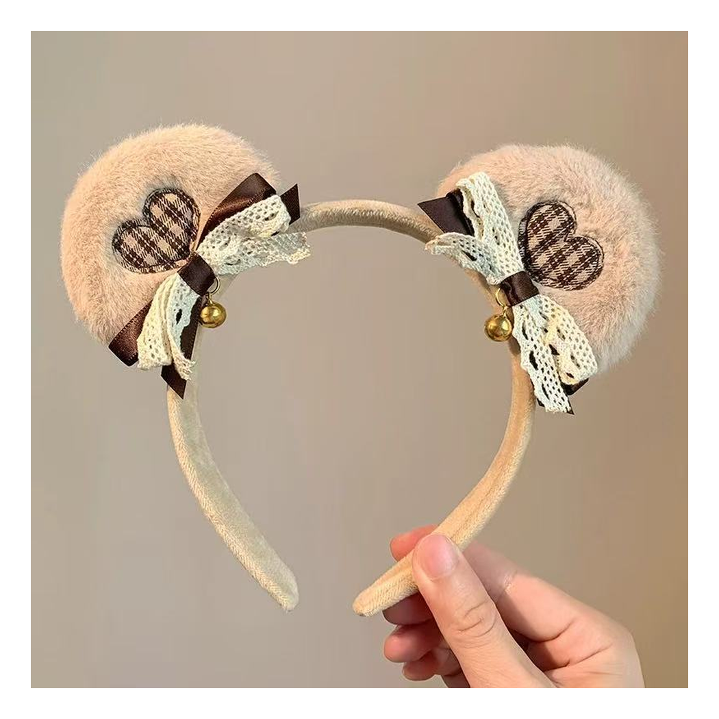 Gifty - Plaid Heart Rounded-Ear Headband